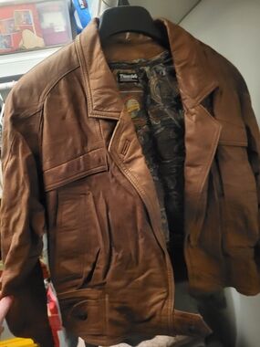 Timberland Brown Leather Bomber Jacket